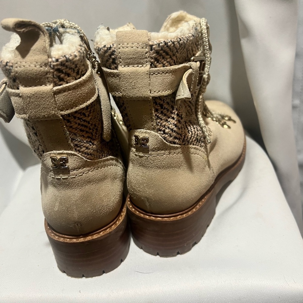 Sam Edelman Tenlee Leather Cream Lace-Up Winter Boots Size 7.5 - Picture 4 of 9